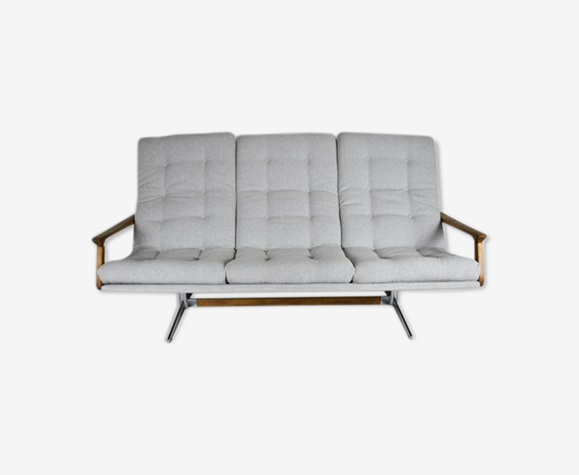 Canapé scandinave original, années 1960, vintage, entièrement restauré, tissu gris clair