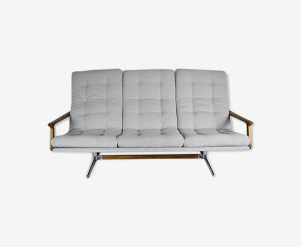 Canapé scandinave original, années 1960, vintage, entièrement restauré, tissu gris clair