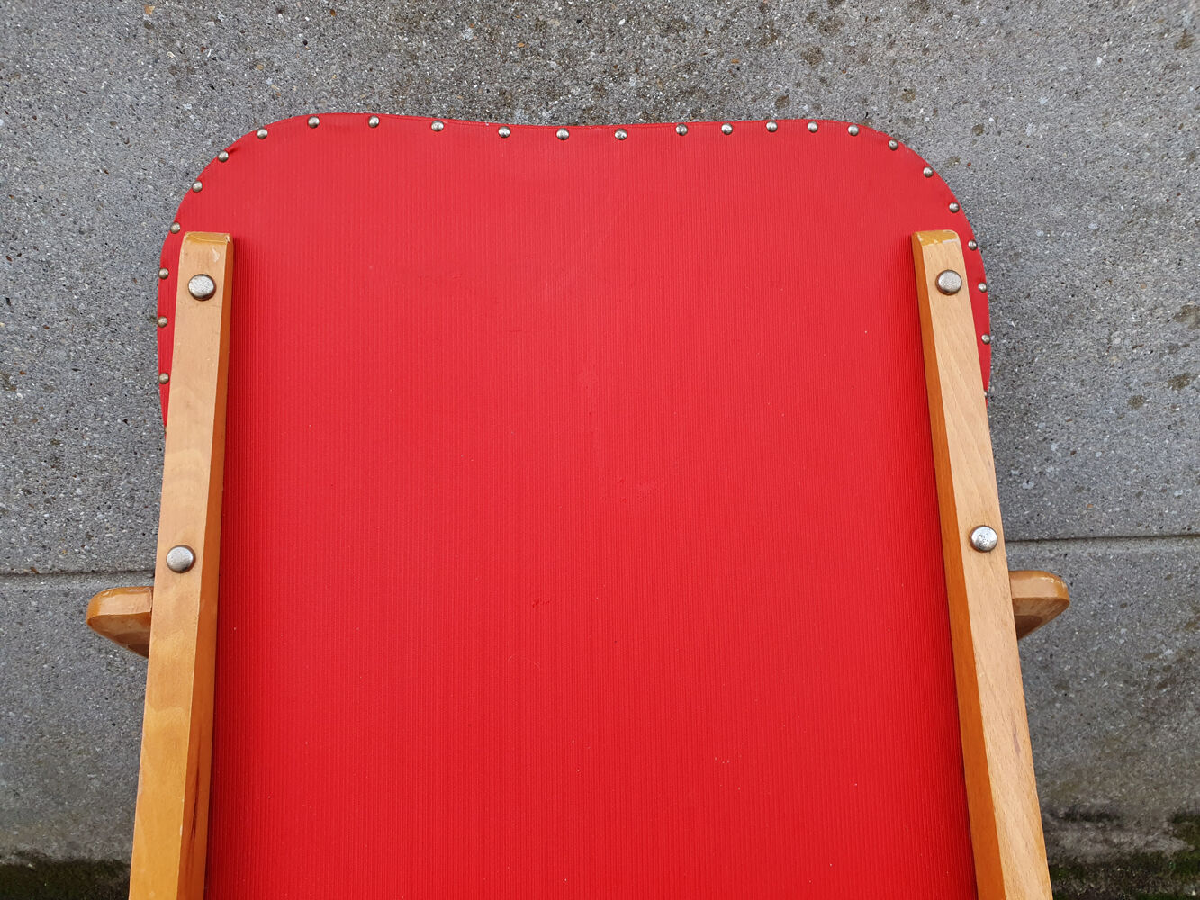 Red, vintage, Scandinavian, 50s wood and skai chair