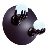 Ensemble de lampes murales en céramique noire, globes opalins, années 1980, Italie