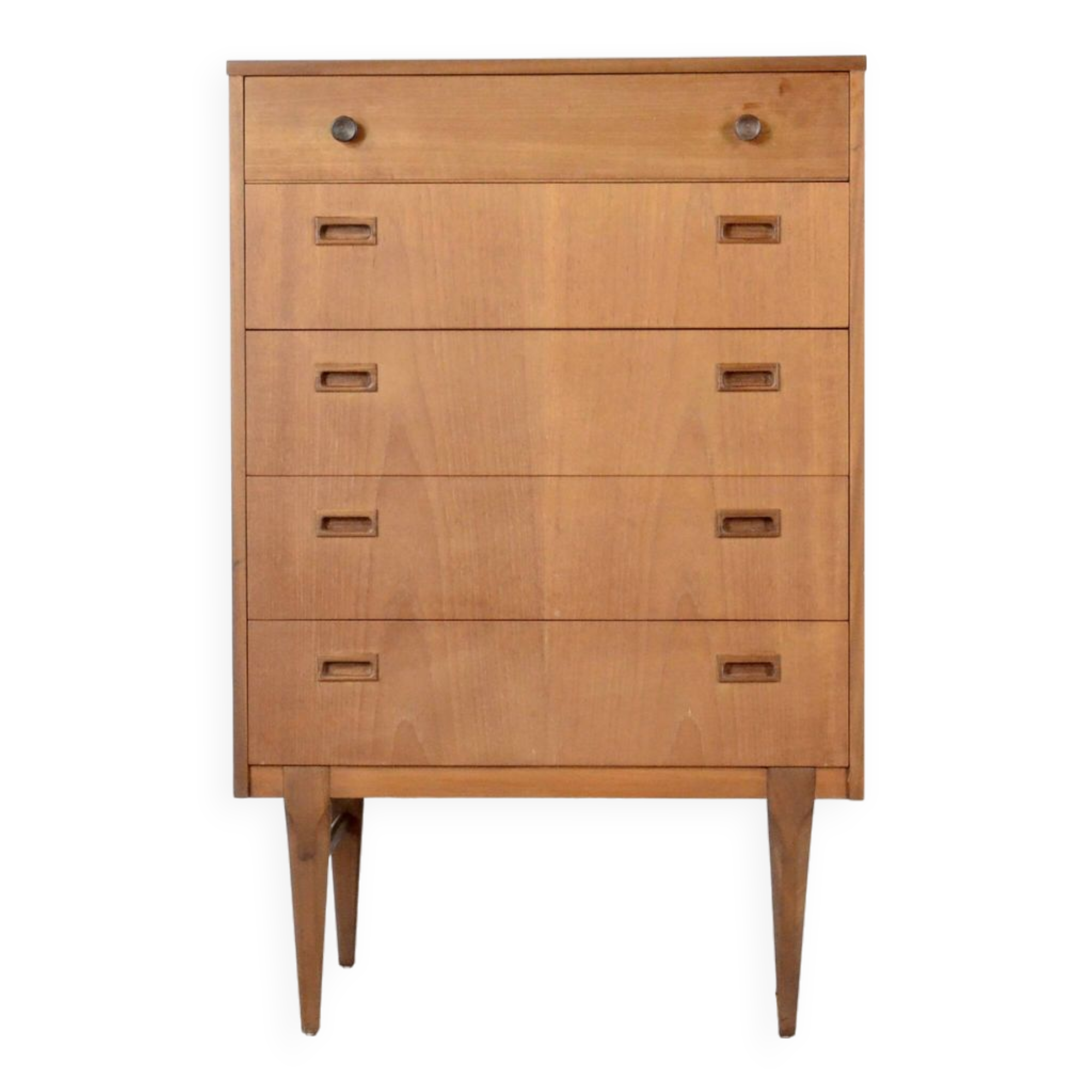 Midcentury Chest of Drawers / Tall Boy in Teak by Nathan. Vintage Modern / Retro / Danish Style / Sc