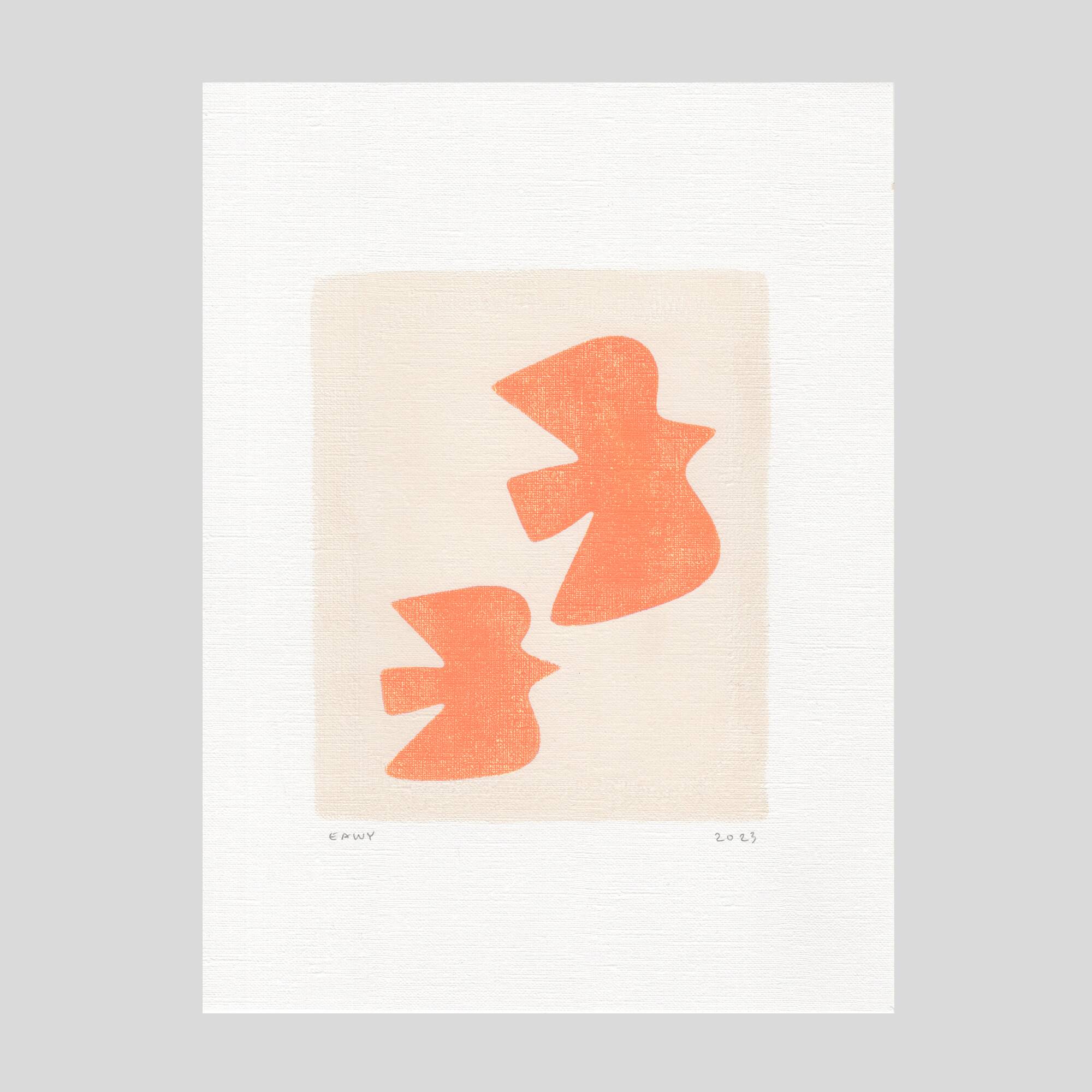 Peinture orange illustration oiseaux signée Eawy
