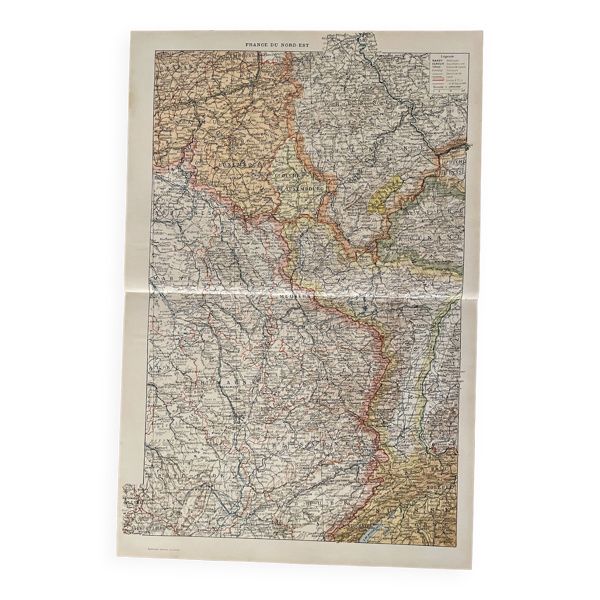 Ancienne carte du Nord-Est de la France (grand format) - 1910