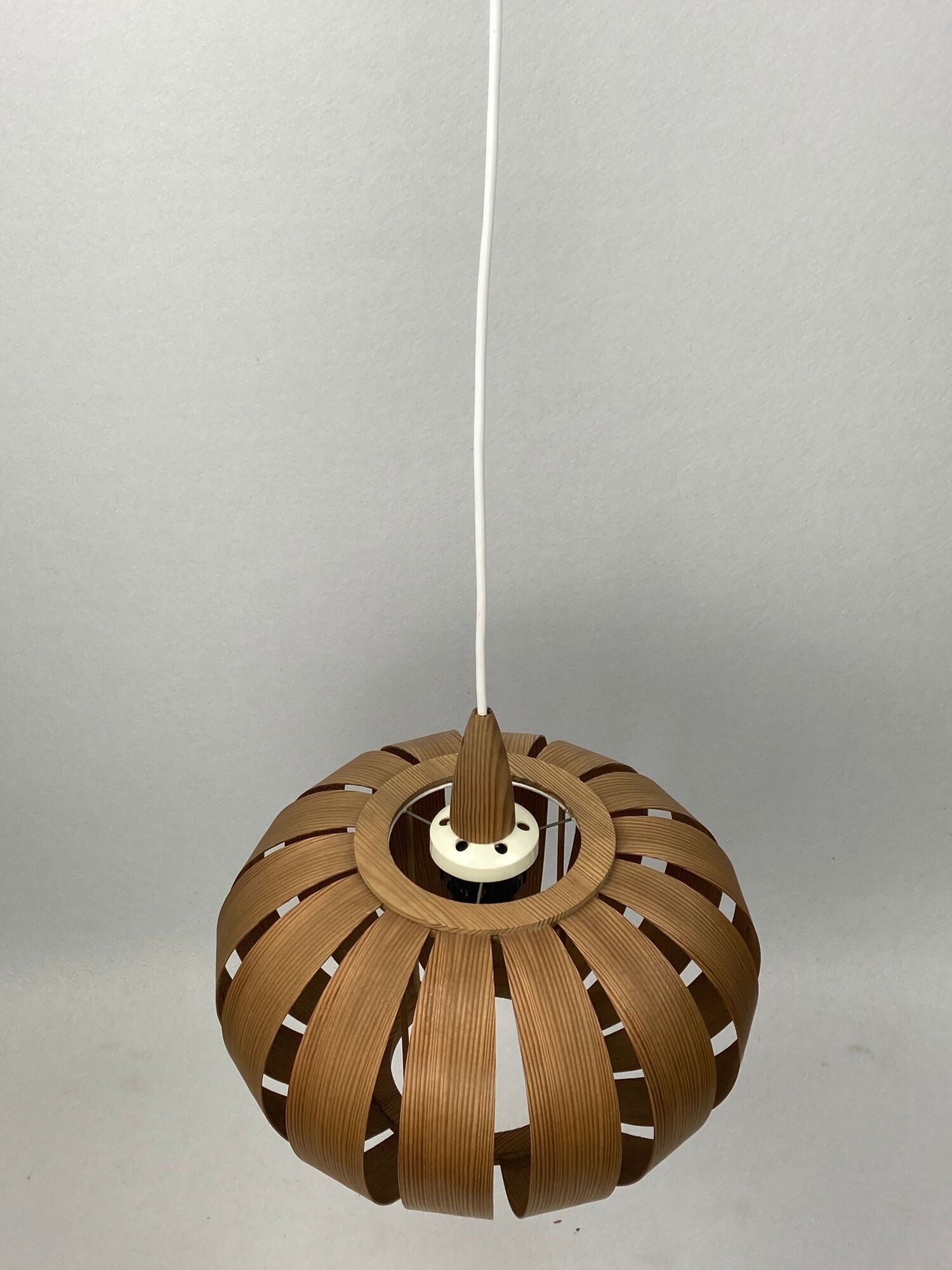 Scandinavian UFO Mushroom Pendants in Wood Veneer, 1970s