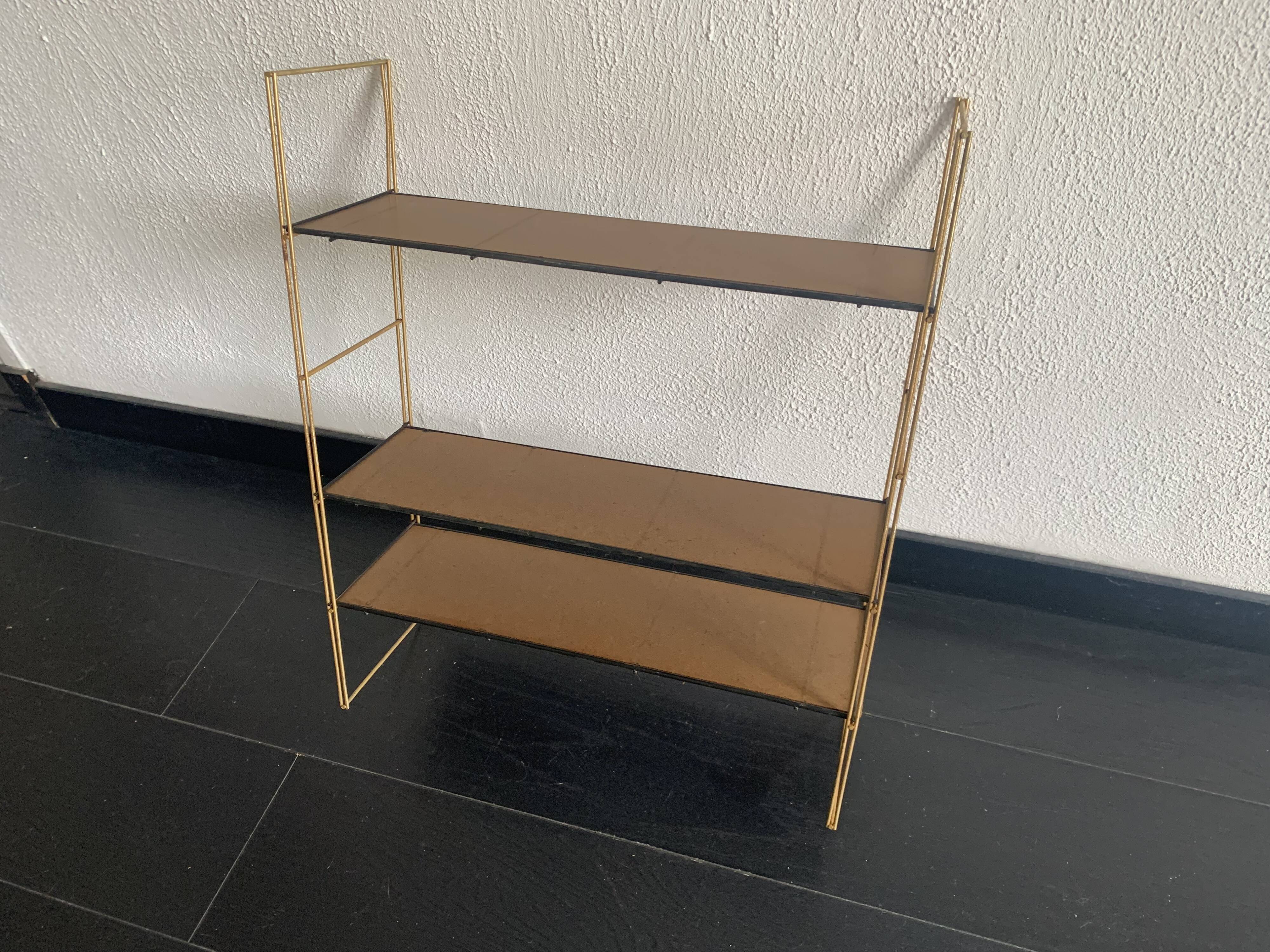 Vintage 1960 String wall shelf in gold wood - 60 x 50 cm
