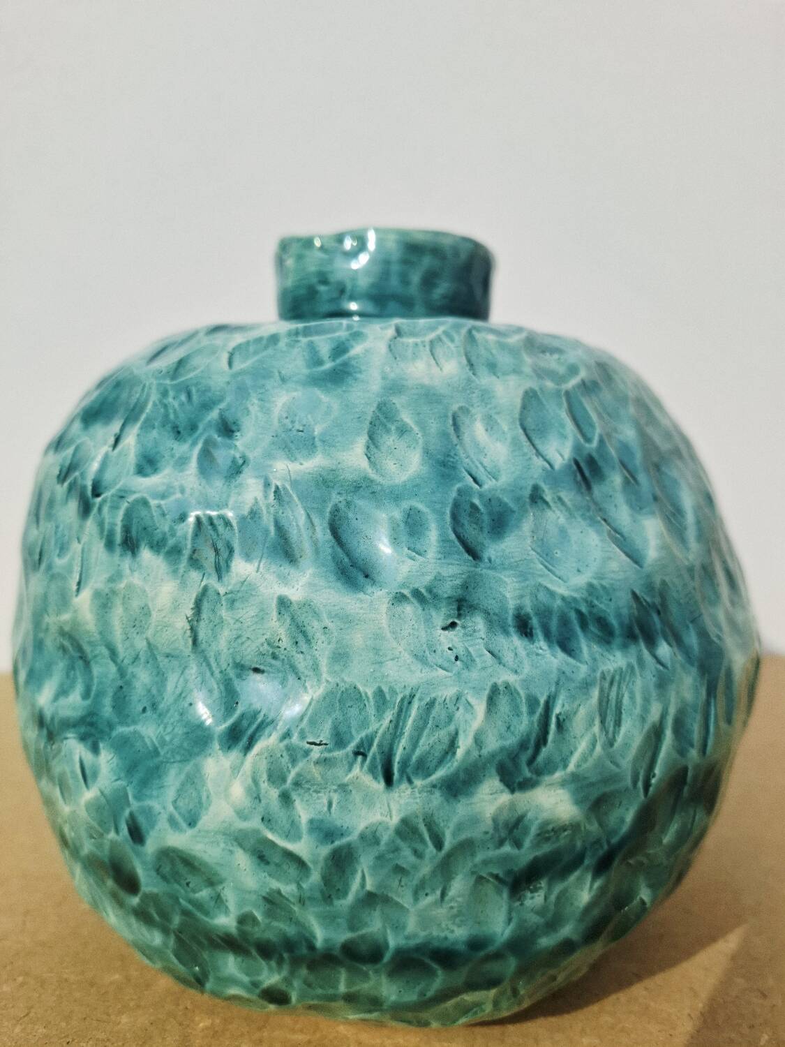 Turquoise round vase 1970 signed