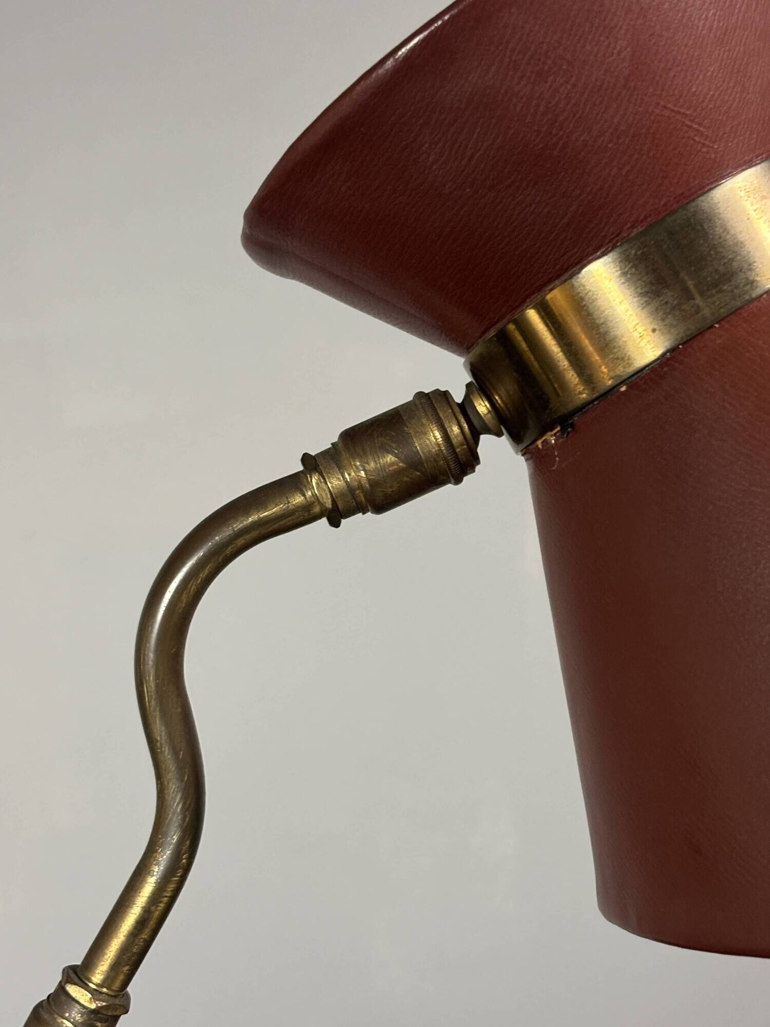 Midcentury leather wrapped French desk lamp style of Jacques Adnet, 1950s