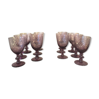 Suite of 12 purple water glasses in hartzwiller crystal