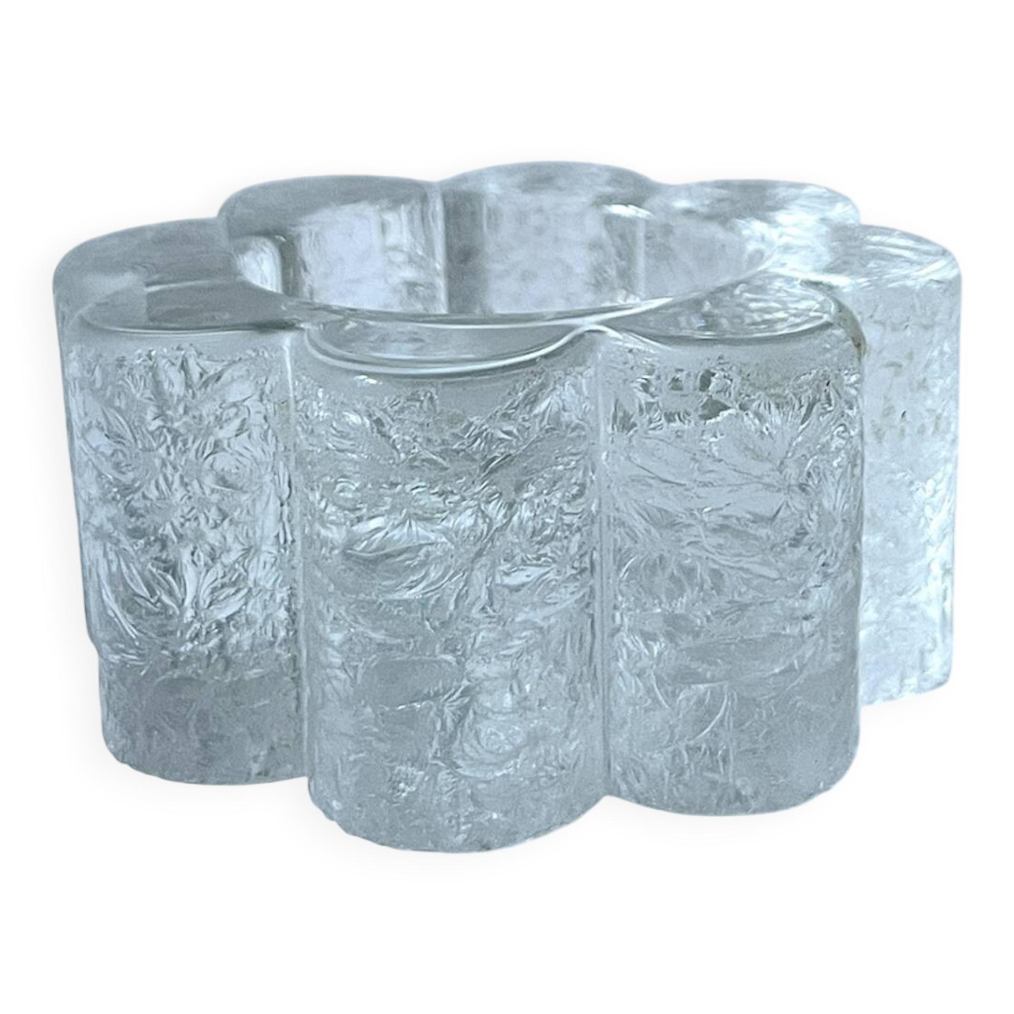 Stylized frosted glass candlestick in the shape of a flower, 1970s design