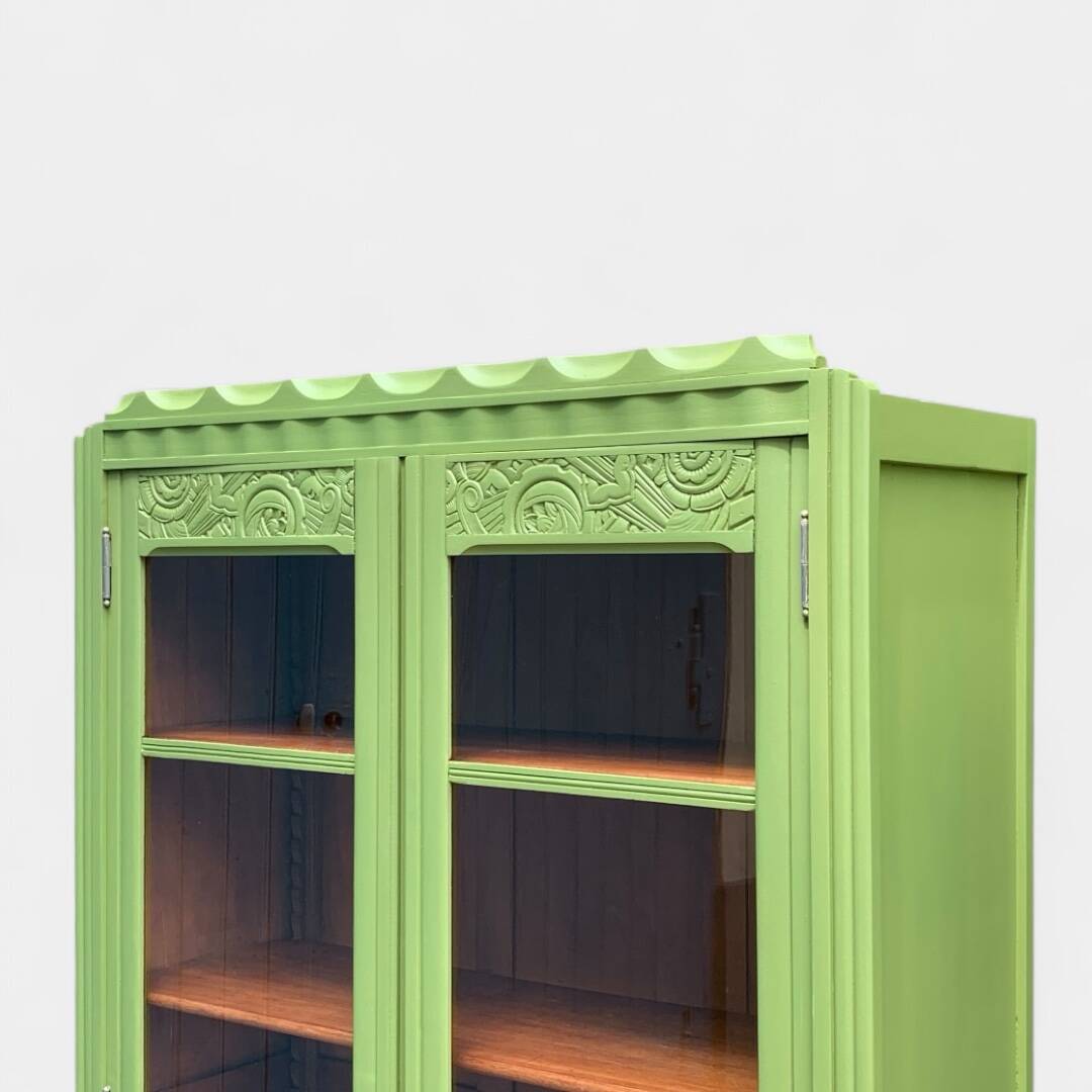 Armoire parisienne vitrée art déco 1930 kaki