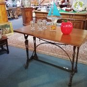 Bistro table over wood cast iron legs