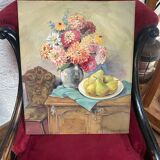 Antique watercolor still life on panel