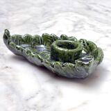 Small candle holder in green slip ceramic
