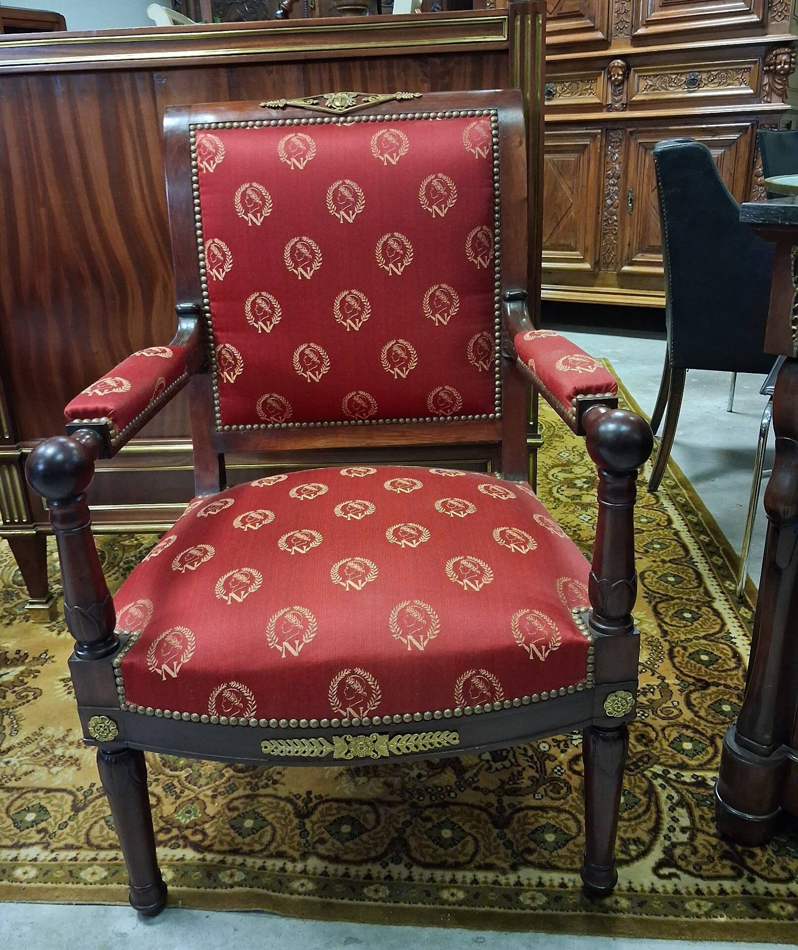 Pair of Empire period armchairs in mahogany with Napoleonic emblems - 19th century