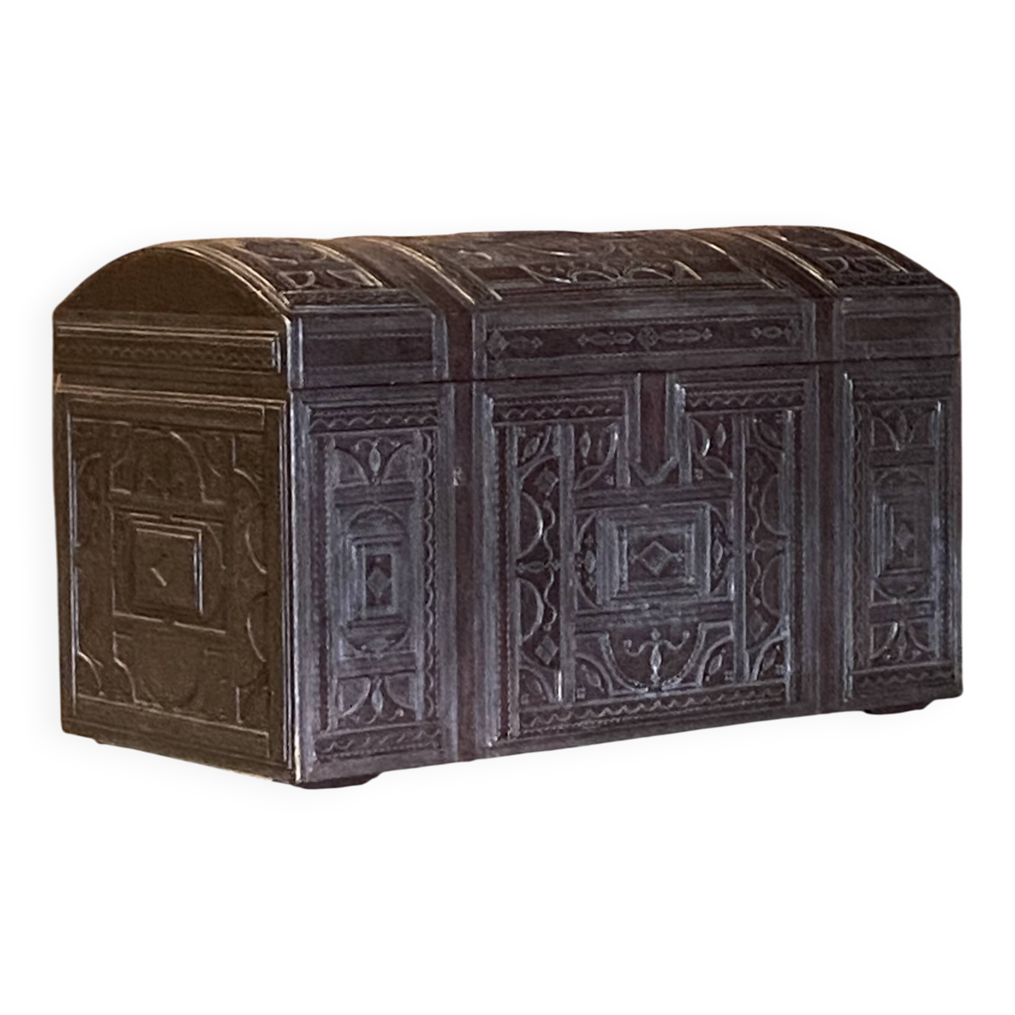 Brown leather and wood domed chest