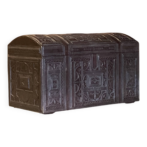Coffre bombé en cuir - marron