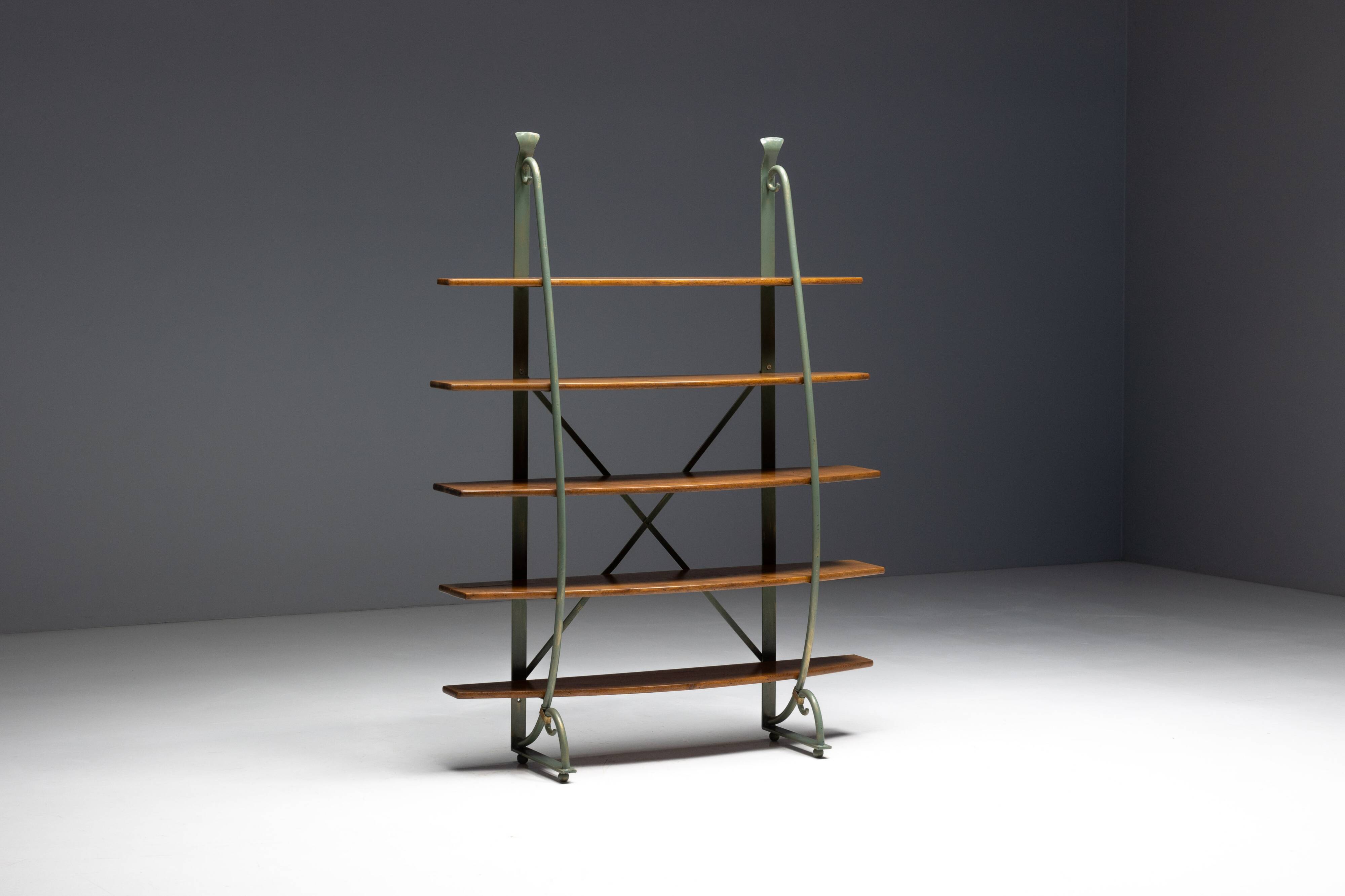 Bakery Display Rack with Iron Frame and Oak Shelves, France, 1920s