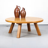 Large Round Rustic Vintage Brutalist Coffee Table in Oak