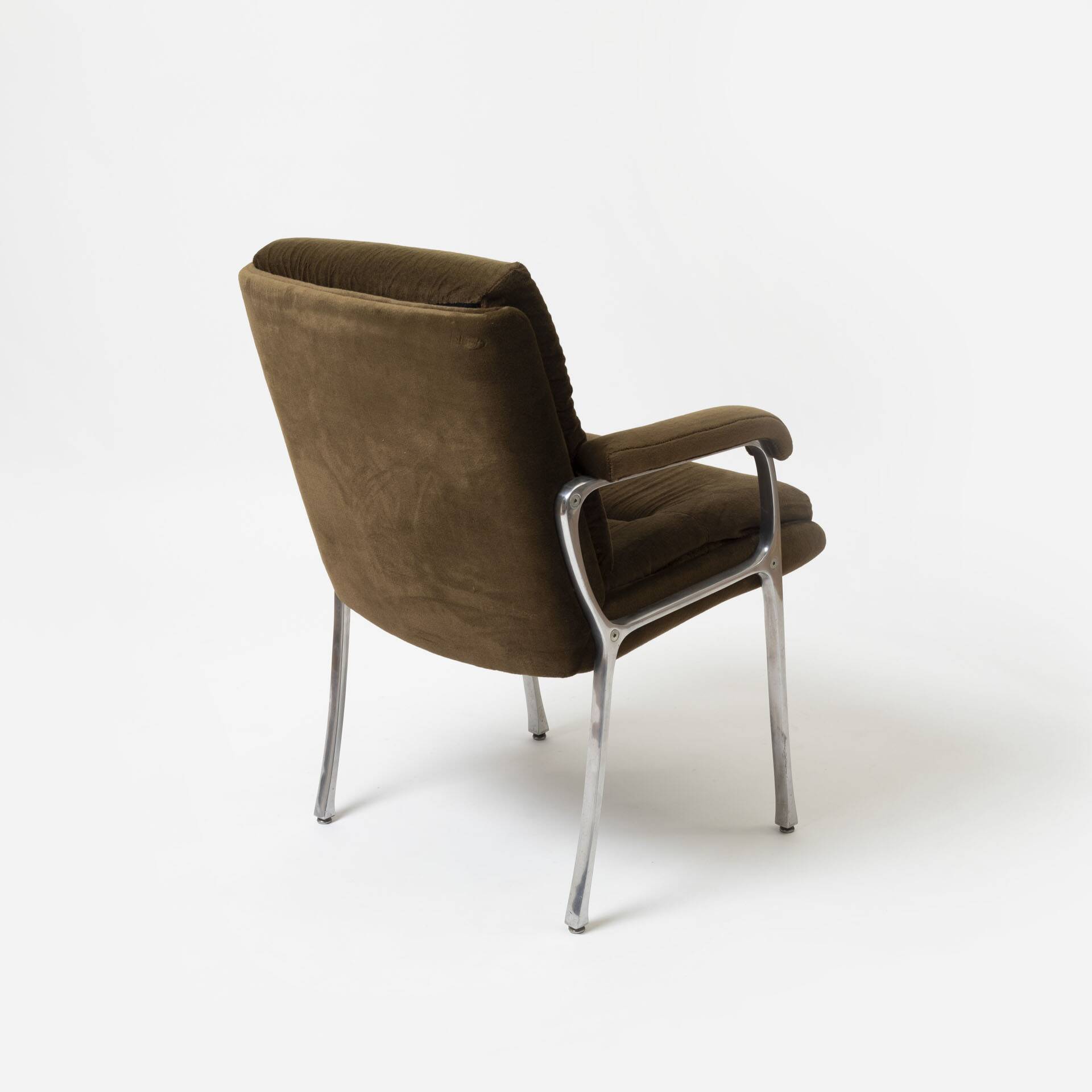 Aluminum and brown teddy fabric armchair, Germany, 1970s