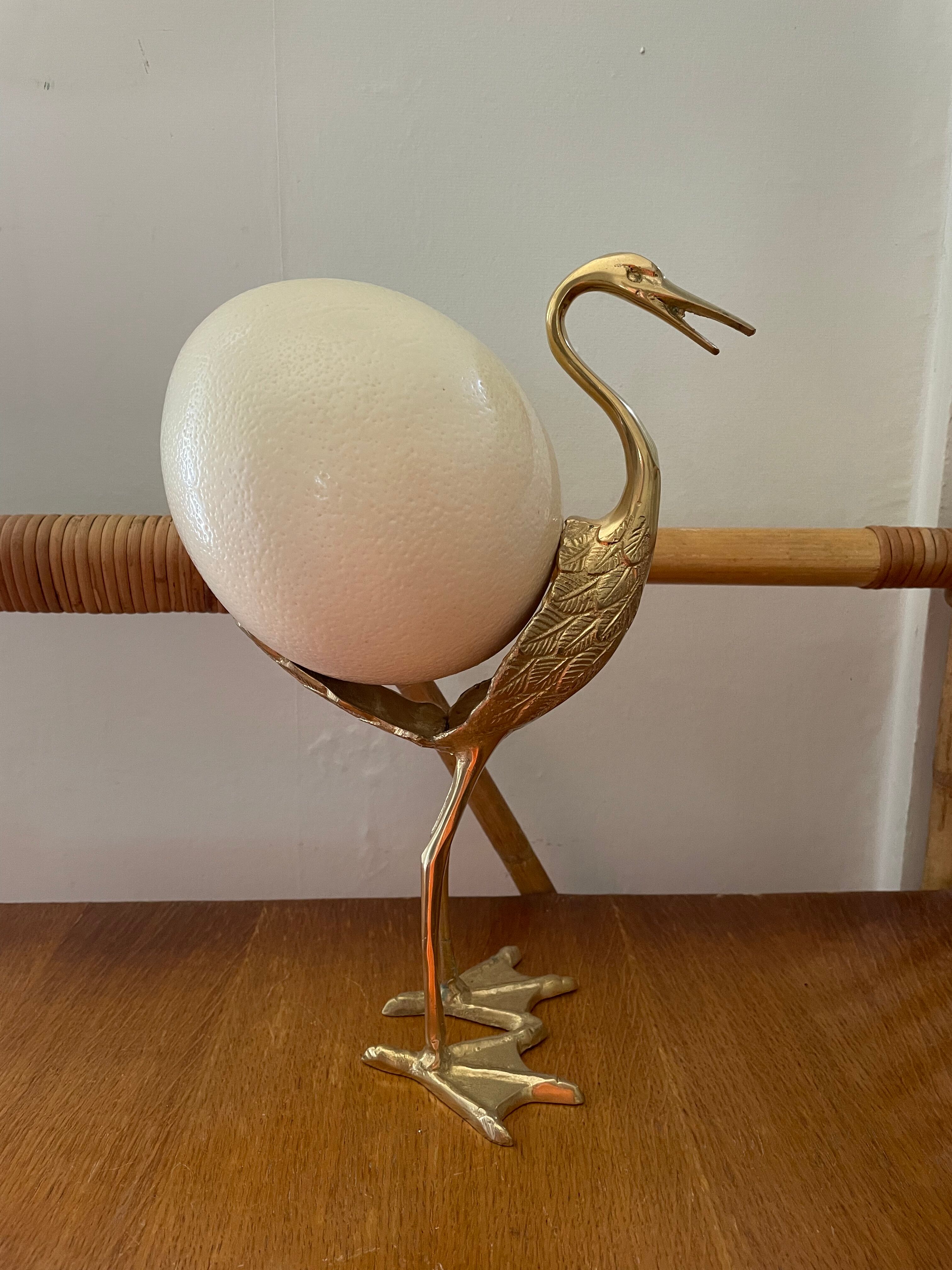 Oiseau en laiton et œuf d’autruche