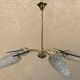 Brass and moulded glass chandelier, Bakelite arrow, 1950s, 5 lamps.