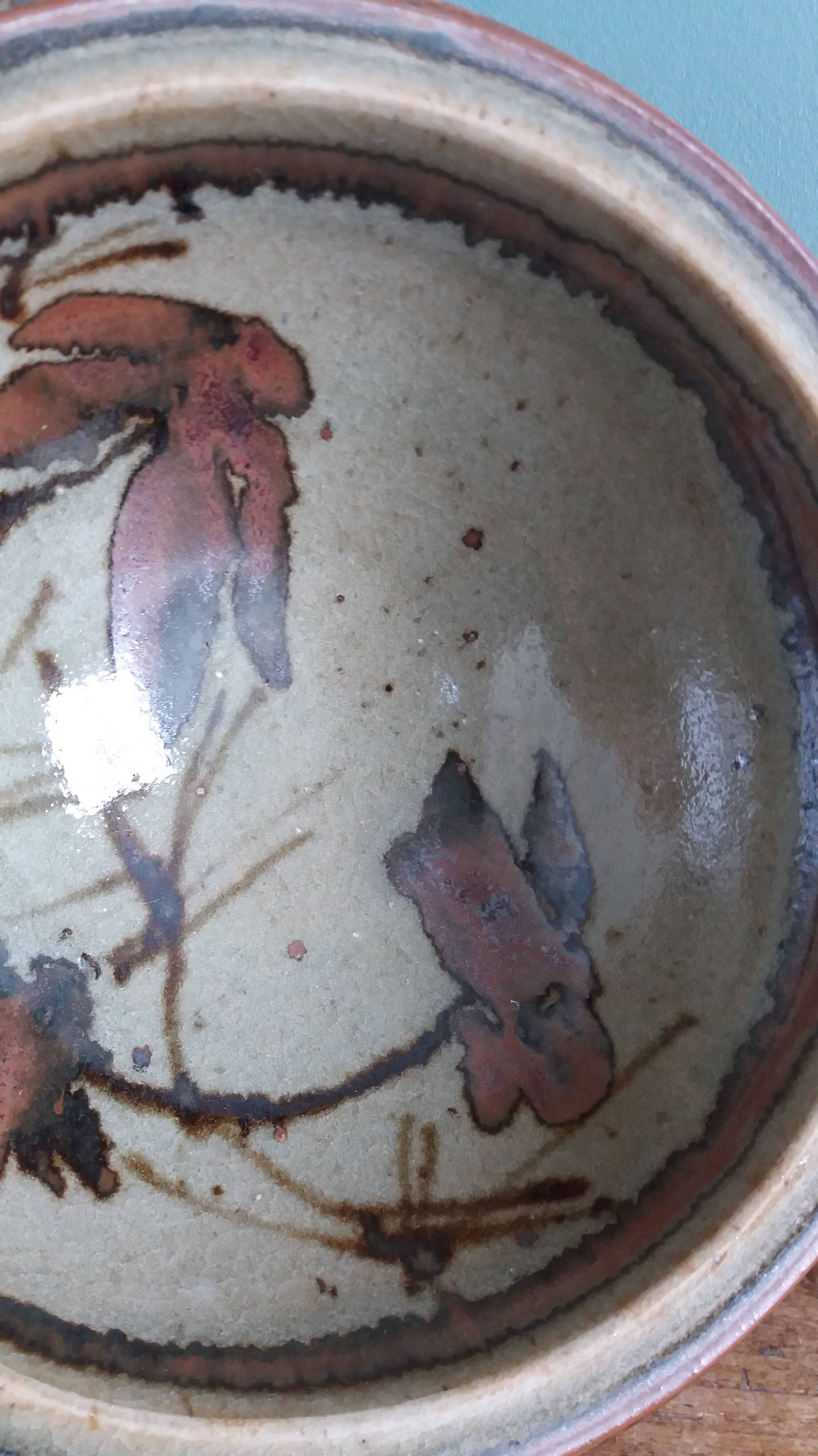 A glazed stoneware trinket dish in the style of Tim Morris or JS Stuart