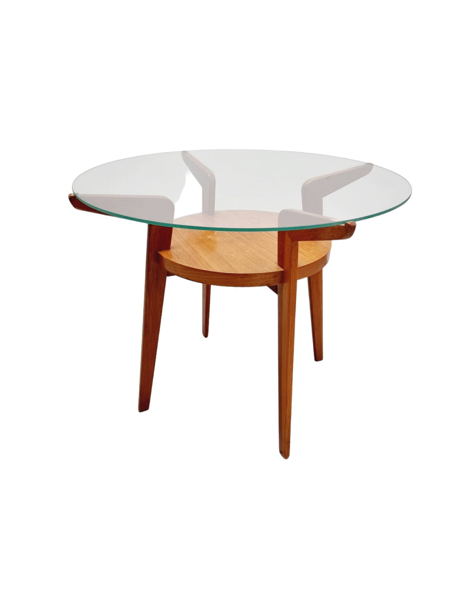 Small Mid-Century Round Oak & Glass Table from Jitona Sobeslav, Czechia, 1950s