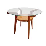 Small Mid-Century Round Oak & Glass Table from Jitona Sobeslav, Czechia, 1950s