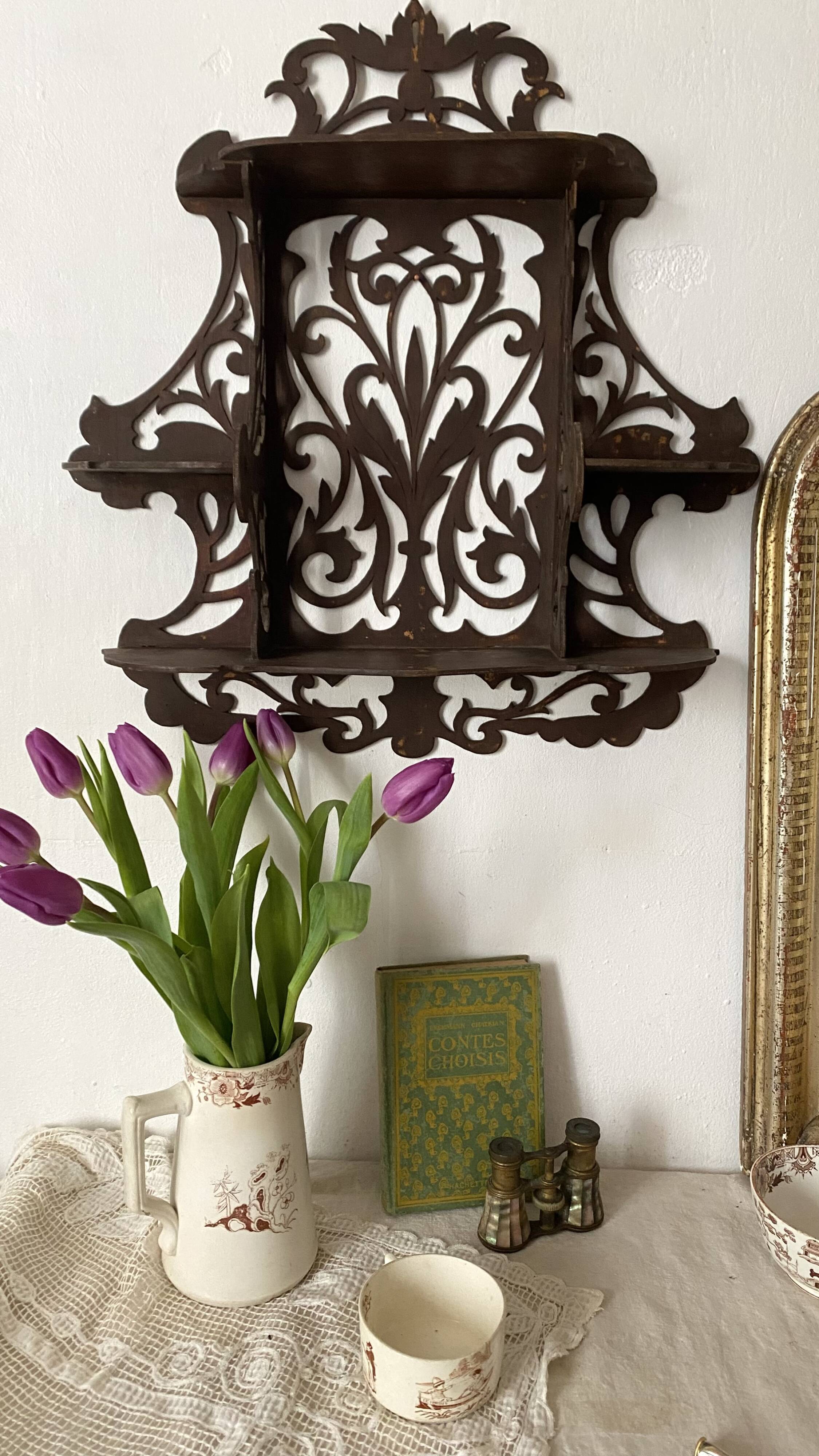 antique Napoleon III wall shelf in openwork wood