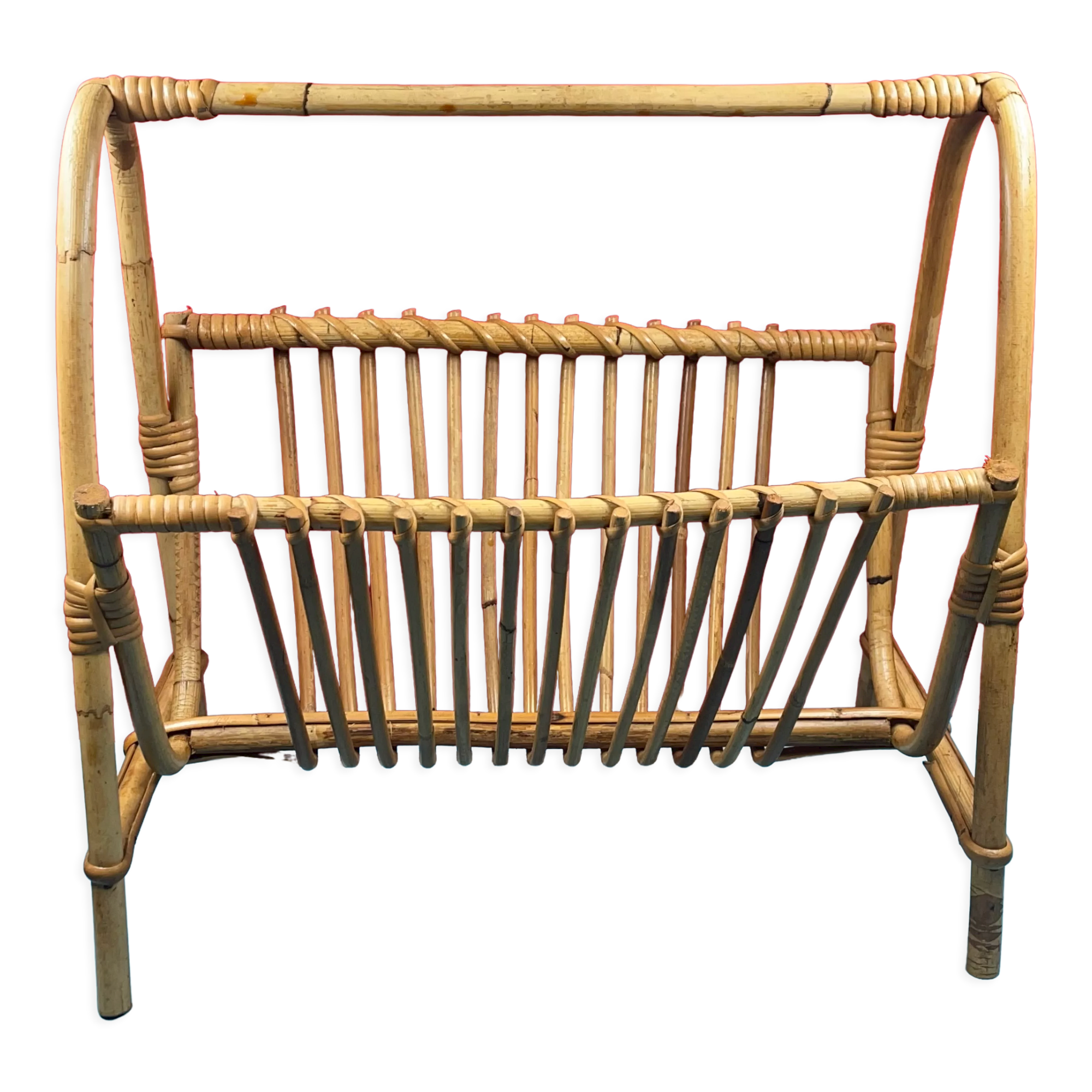 Vintage rattan magazine holder 1960 70