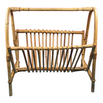 Vintage rattan magazine holder 1960 70