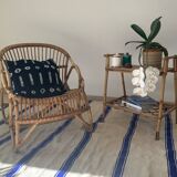 Chevet ou table d’appoint vintage en bambou et rotin