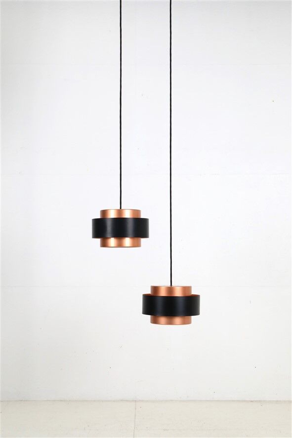 Set of 2 Fog & Mørup / Jo Hammerborg “Juno” pendant lamps / Mid-century Danish modern design / Copper / 1960s / 1970s