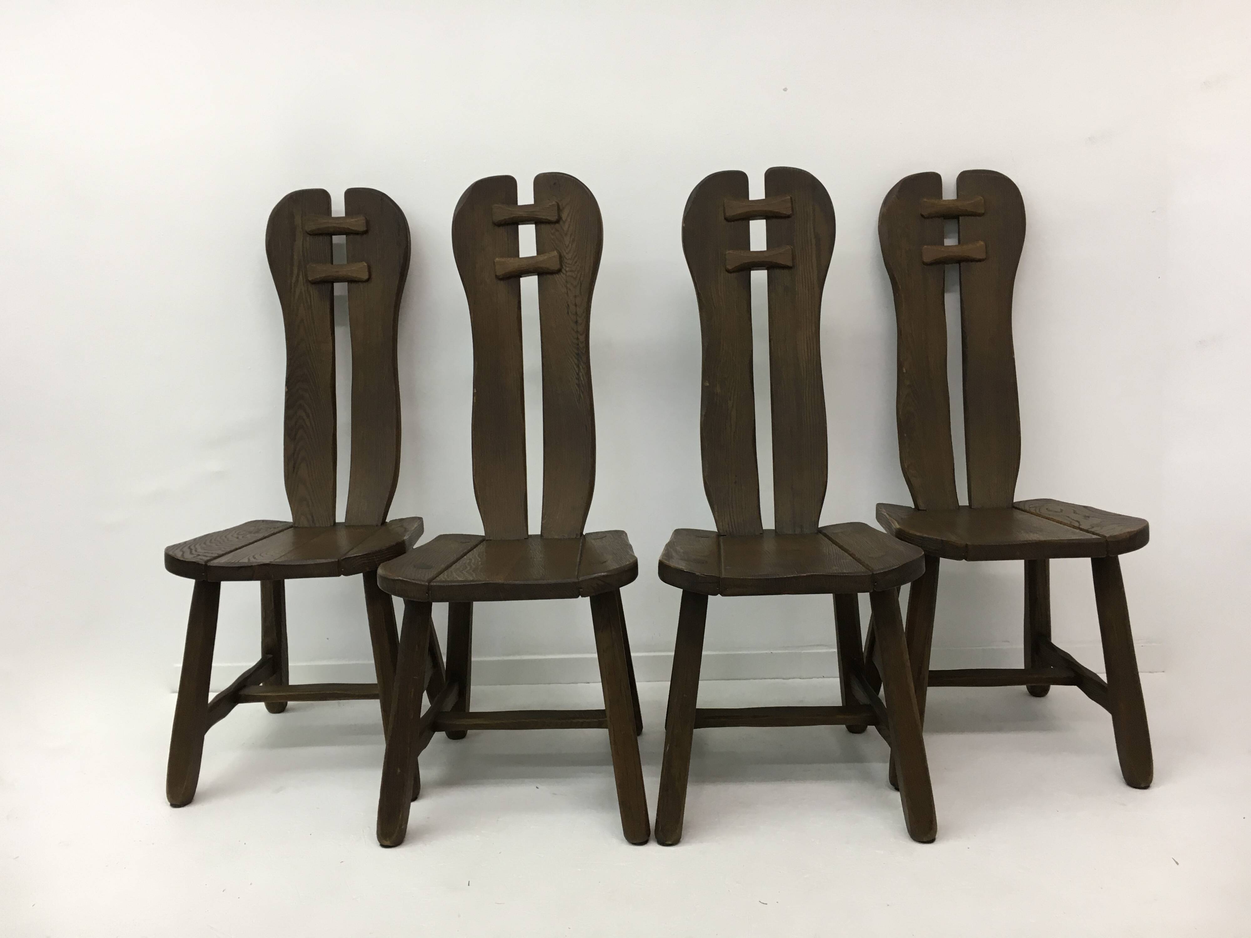 Set of 4 Belgian Brutalist Dining Chairs from De Puydt, 1970’s