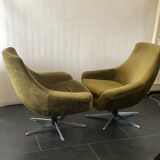 Pair of Vintage Green Velvet Swivel Chairs