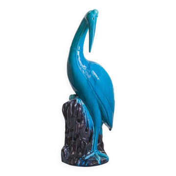 Figurine de grue chinoise émaillée turquoise, années 1950