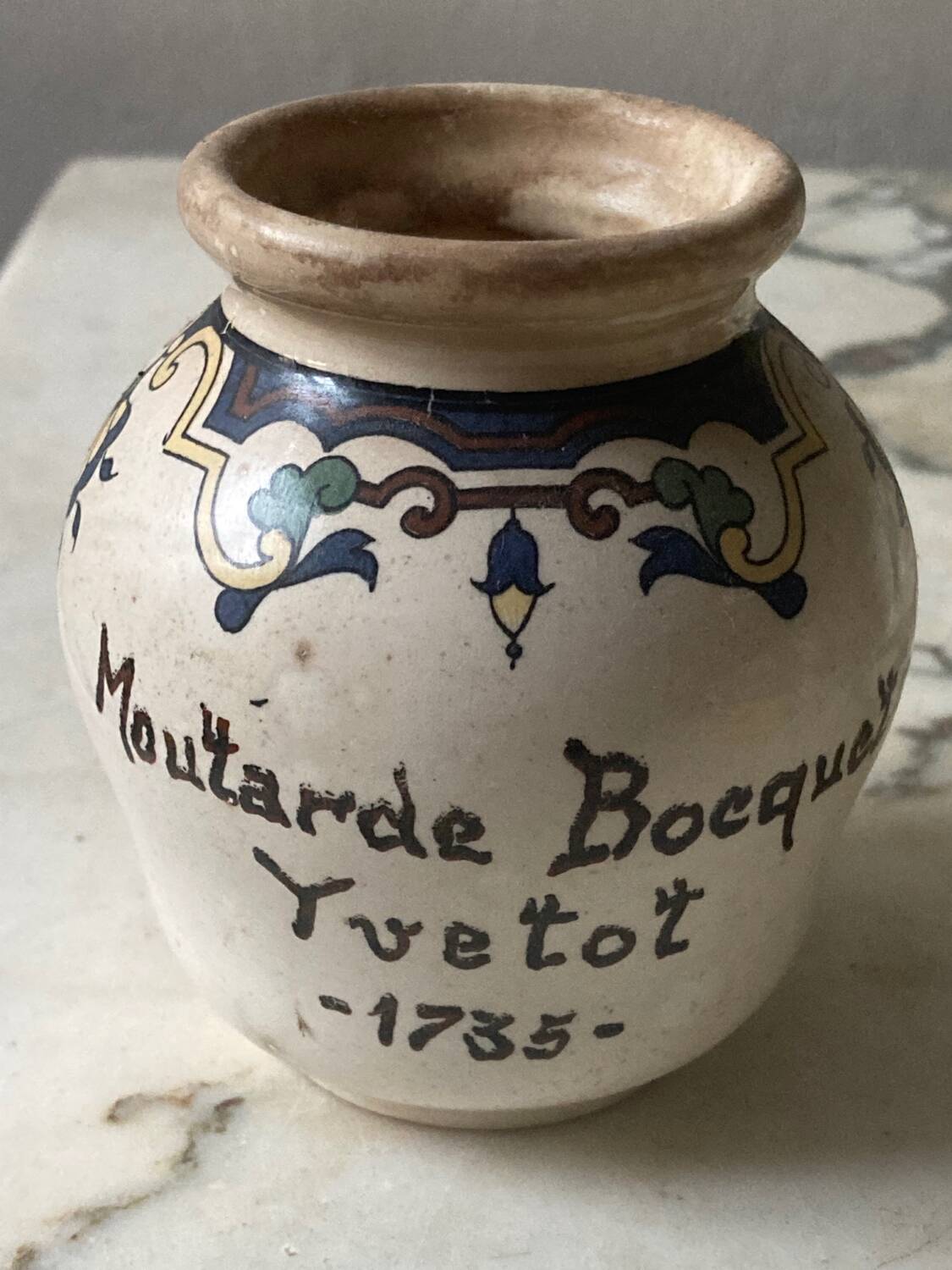 Old mustard pot with floral decoration Digoin