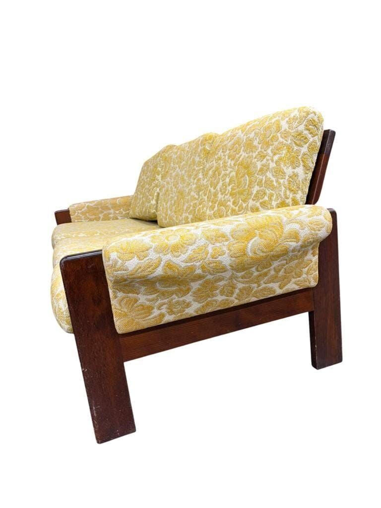 Vintage wooden sofa / armchair with yellow accent