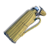 Bottle scoubidou braided, yellow straw 70s