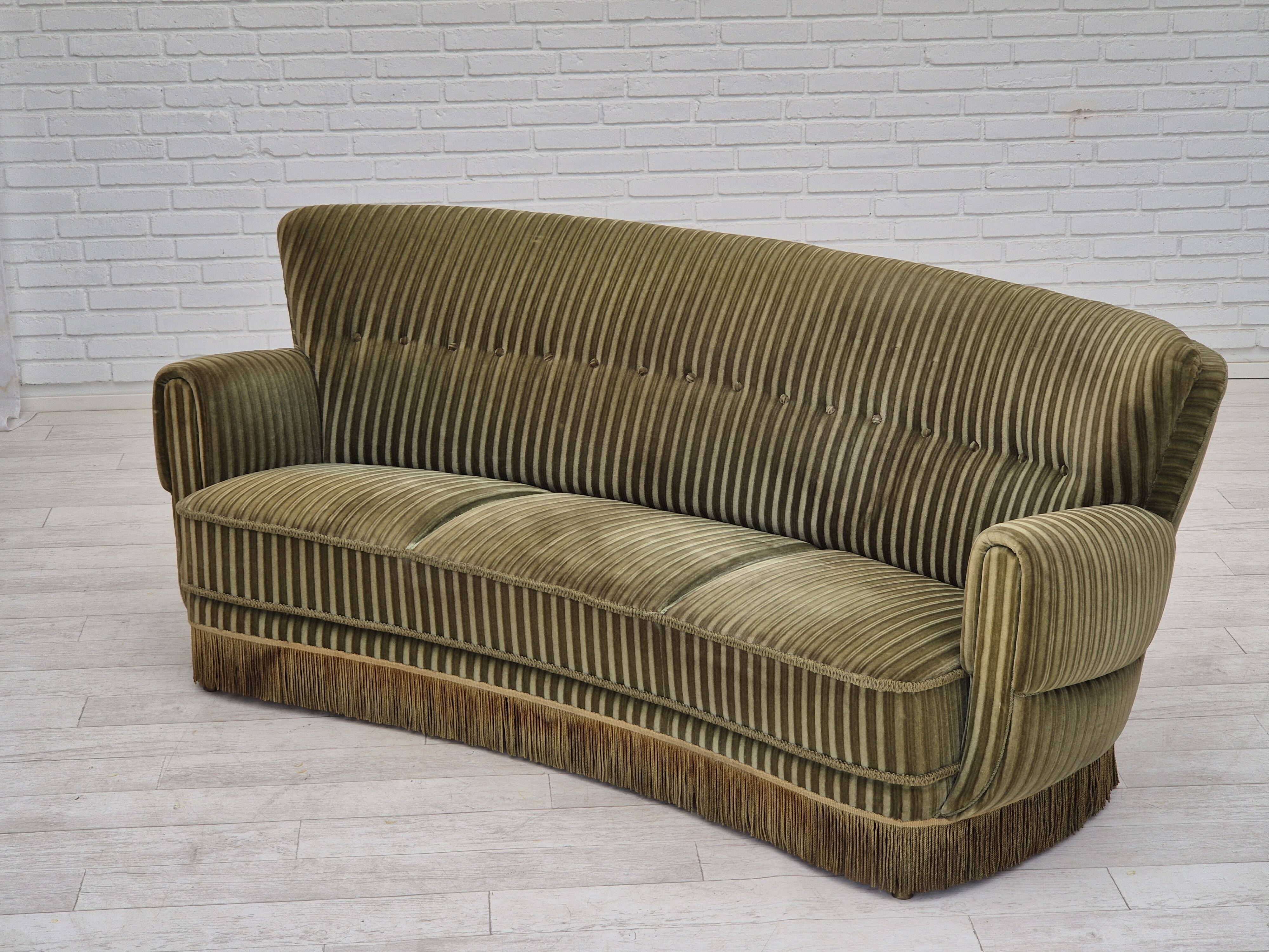 1960s, Danish 3-seater "Banan" sofa, original green velour.