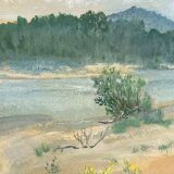 Painting "Banks of the Loire", Oil on paper, framed