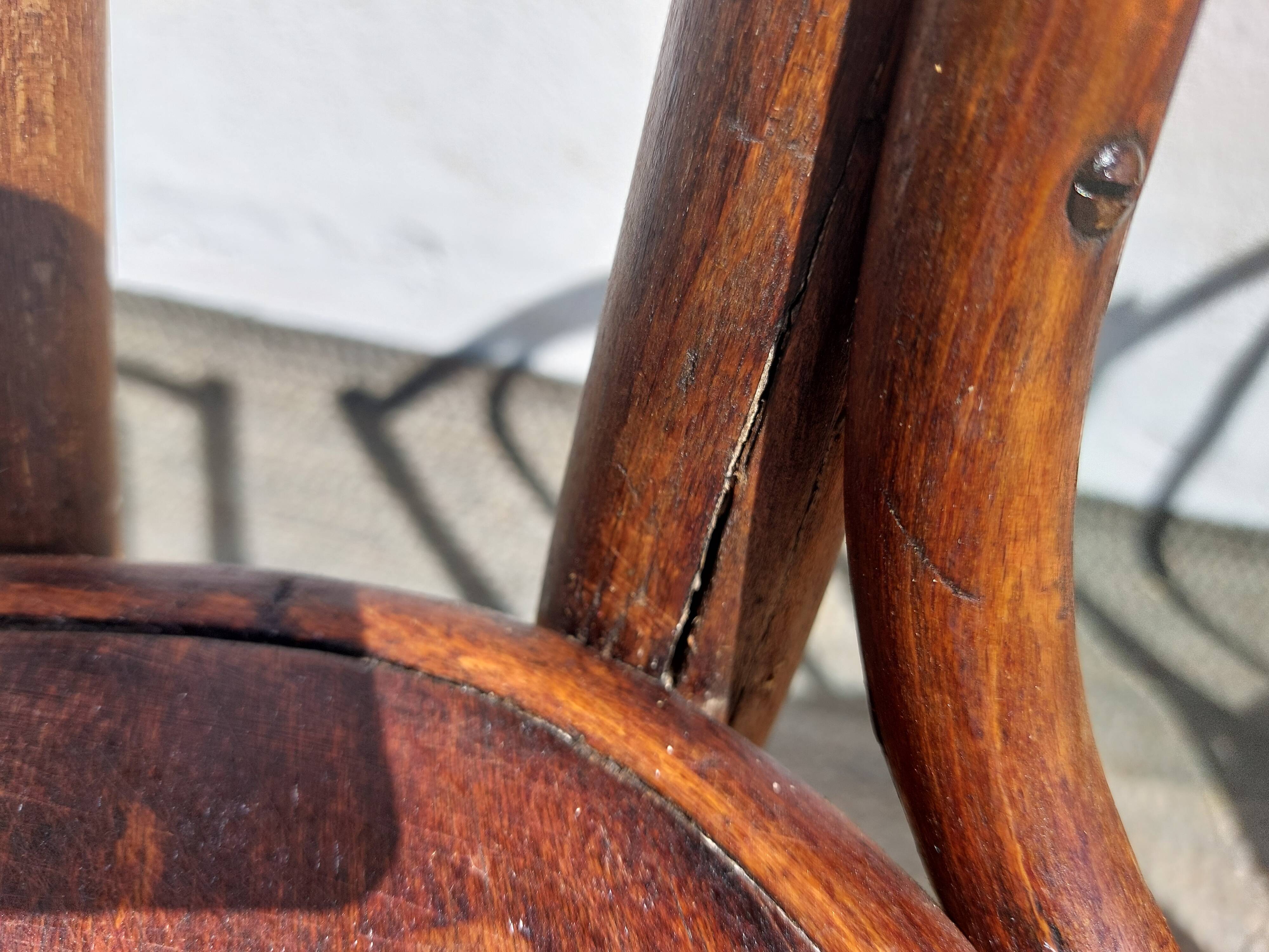 set of 3 curved wooden bistro chairs with patterns