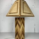 Midcentury pencil reed rattan bamboo and brass table lamp, 1970s