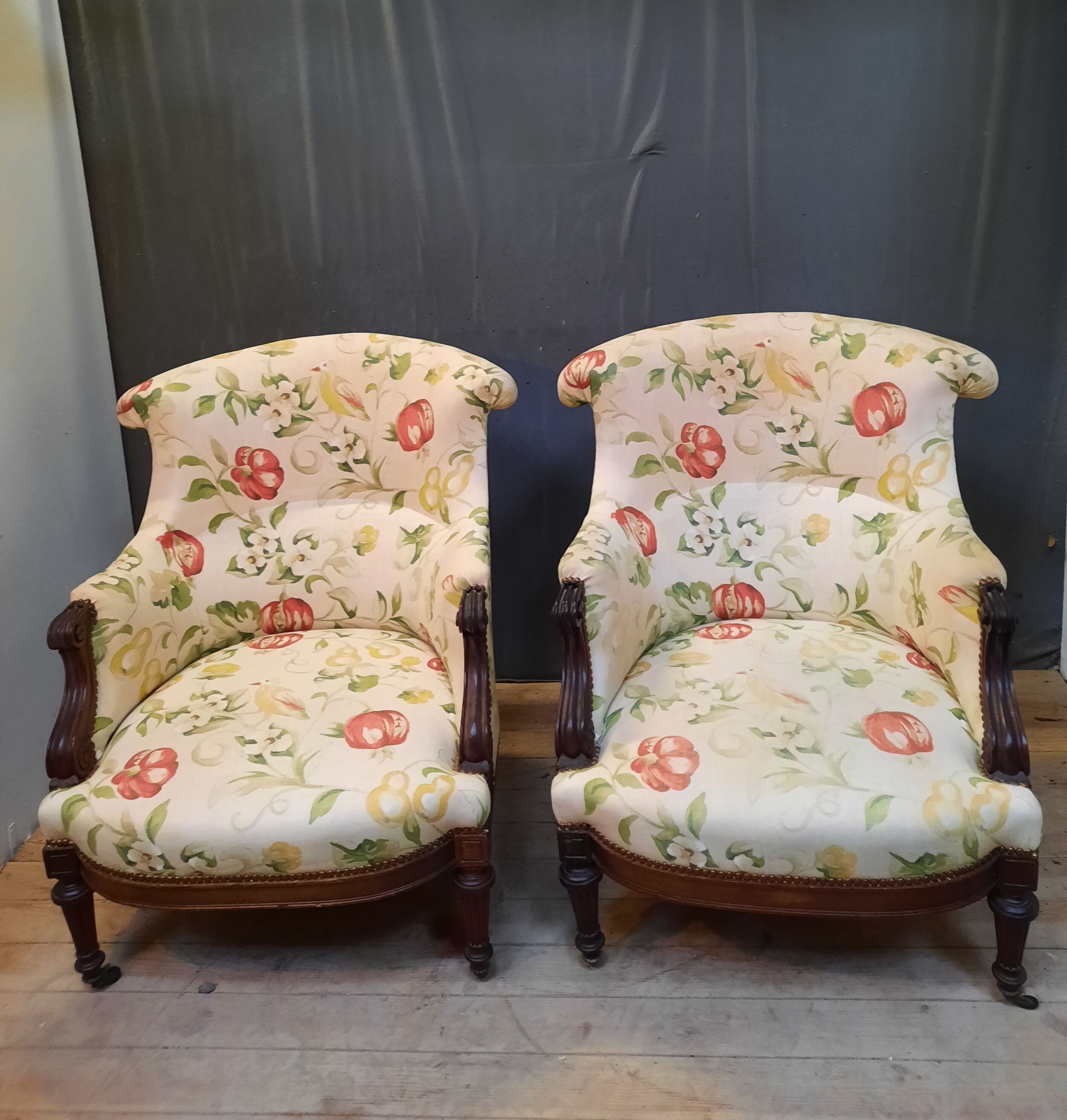 Pair of Louis XVI style toad armchair