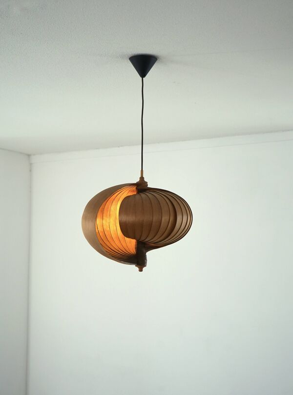 Nautilus ceiling lamp in wood attributed to Hans Agne Jakobsson, 1960s.