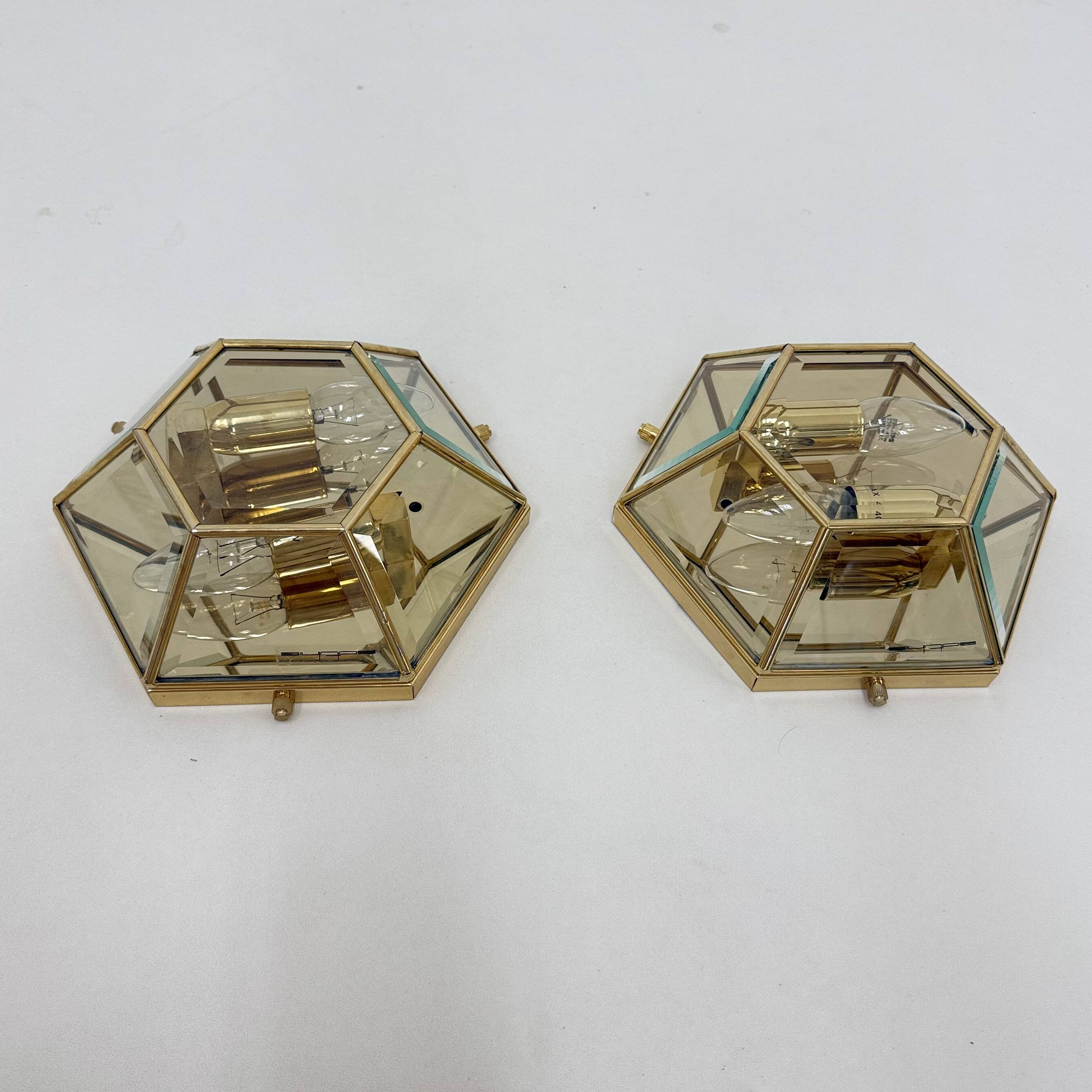 Set of 2 hexagonal wall lamps by Sothis, Italy 1980s