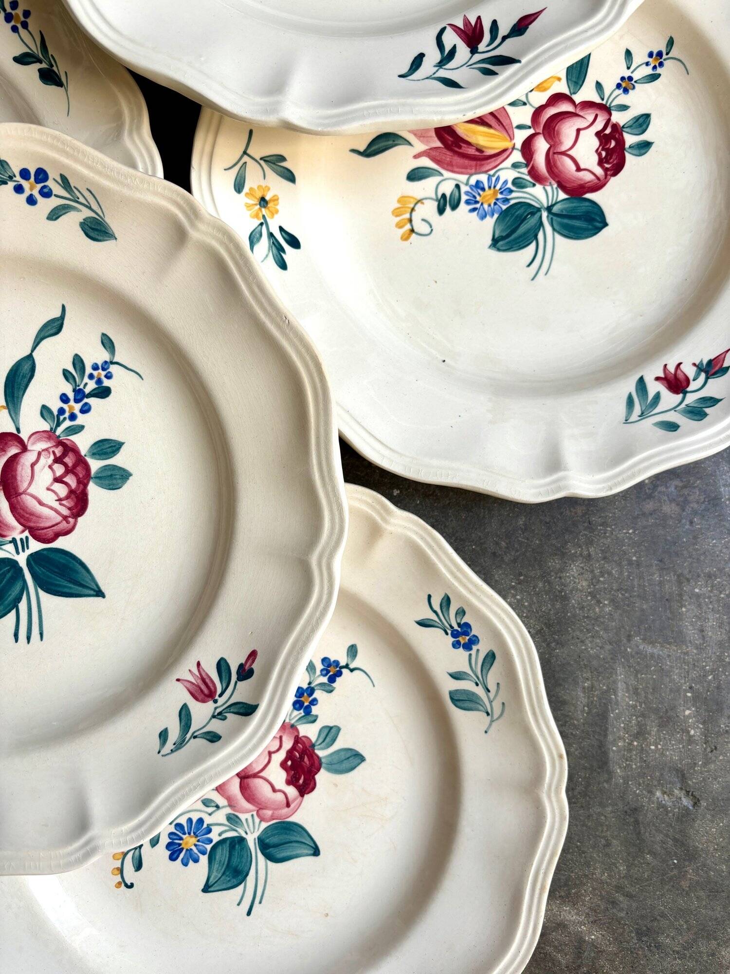 6 flat plates in Digoin Sarreguemines earthenware, "Yann" service