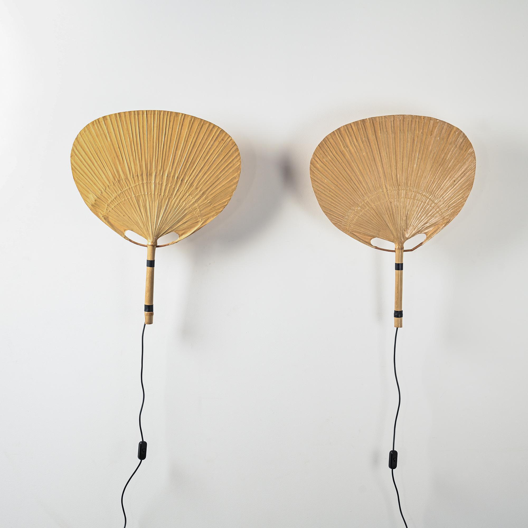 Pair of Uchiwa II wall lights by Ingo Maurer, Design M 1973