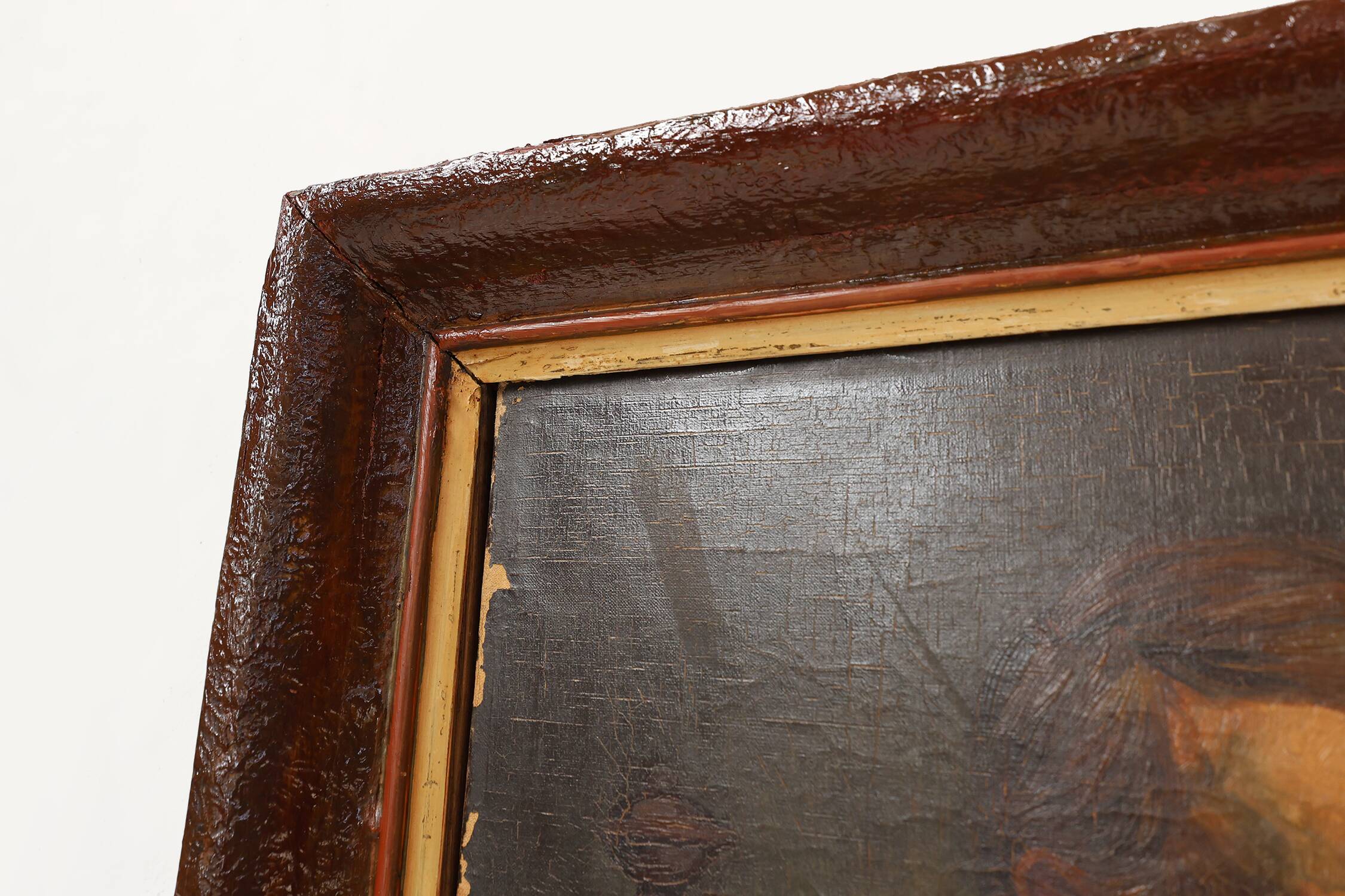 19th Century Baroque Flemish oil painting in antique wooden frame