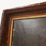 Peinture à l'huile baroque flamande du XIXe siècle dans un cadre en bois ancien